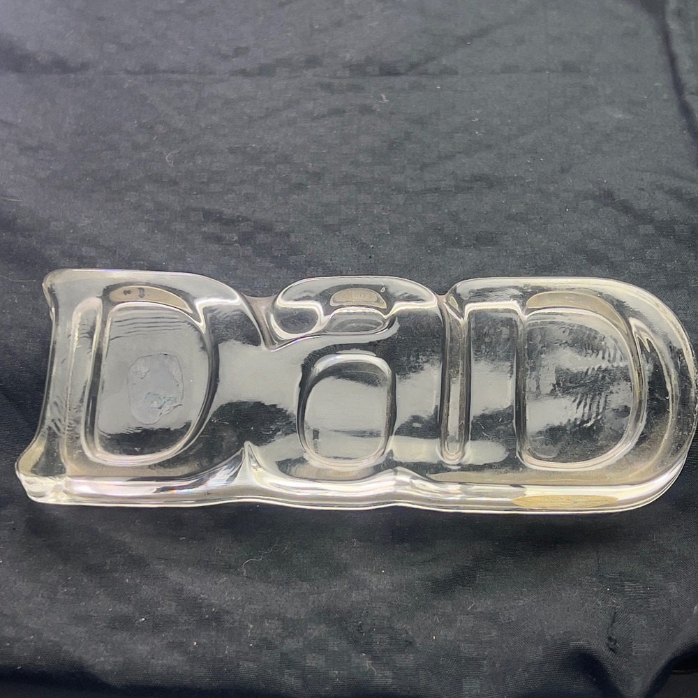 Vintage Clear Glass DAD Paperweight Desk Decor Collectible Gift